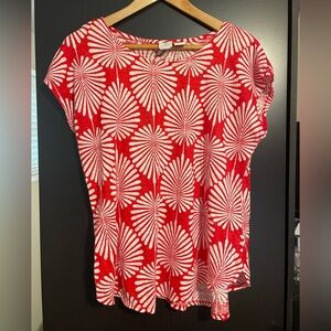 Red and White Patterned Women's Top 100% Linen